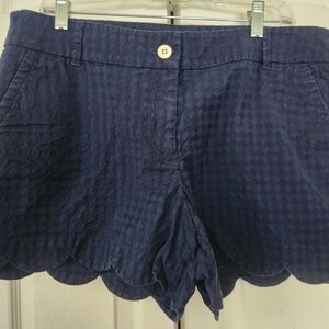 Navy Blue Scalloped Women Shorts